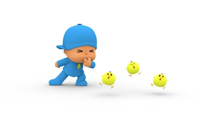 Pocoyo Hühner stehen auf mir