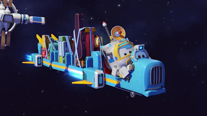 Super Wings Gepäckwagen im Weltall