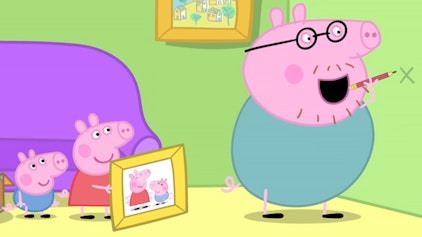 Peppa Pig Papa hängt ein Bild auf